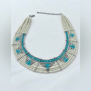 Southwest Beaded Collar Necklace in Turquoise, White & Silver